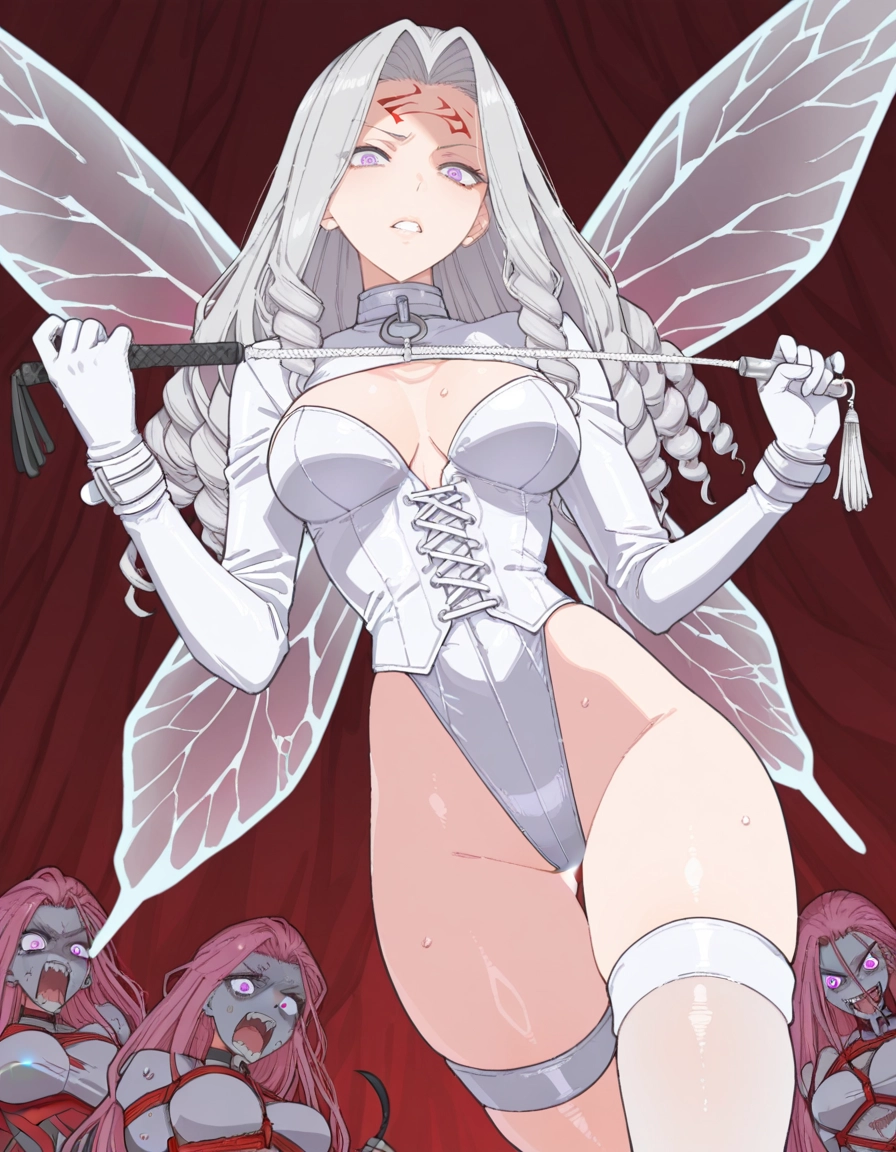 breasts, thighhighs, long hair, wings, multiple girls, thigh strap · Yamete.gg