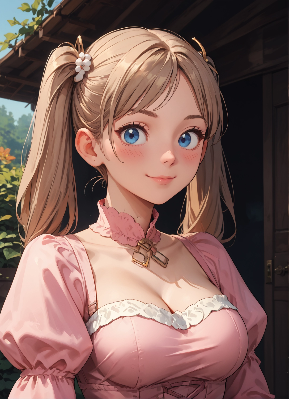 1girl, breasts, blue eyes, twintails, solo, cleavage · Yamete.gg