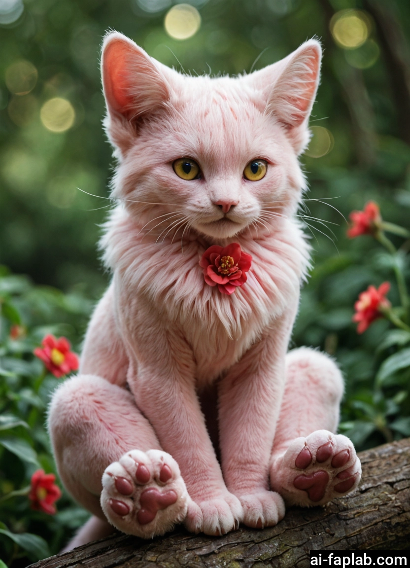 no humans, cat, flower, blurry, looking at viewer, solo