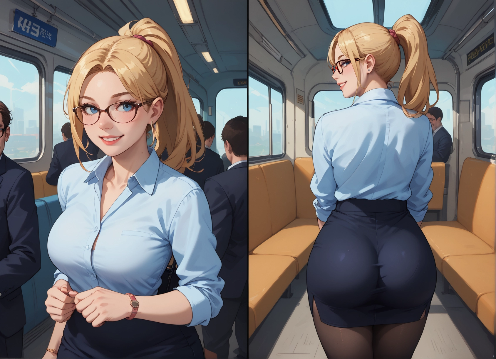 ass, 1girl, blonde hair, pantyhose, skirt, breasts · Yamete.gg