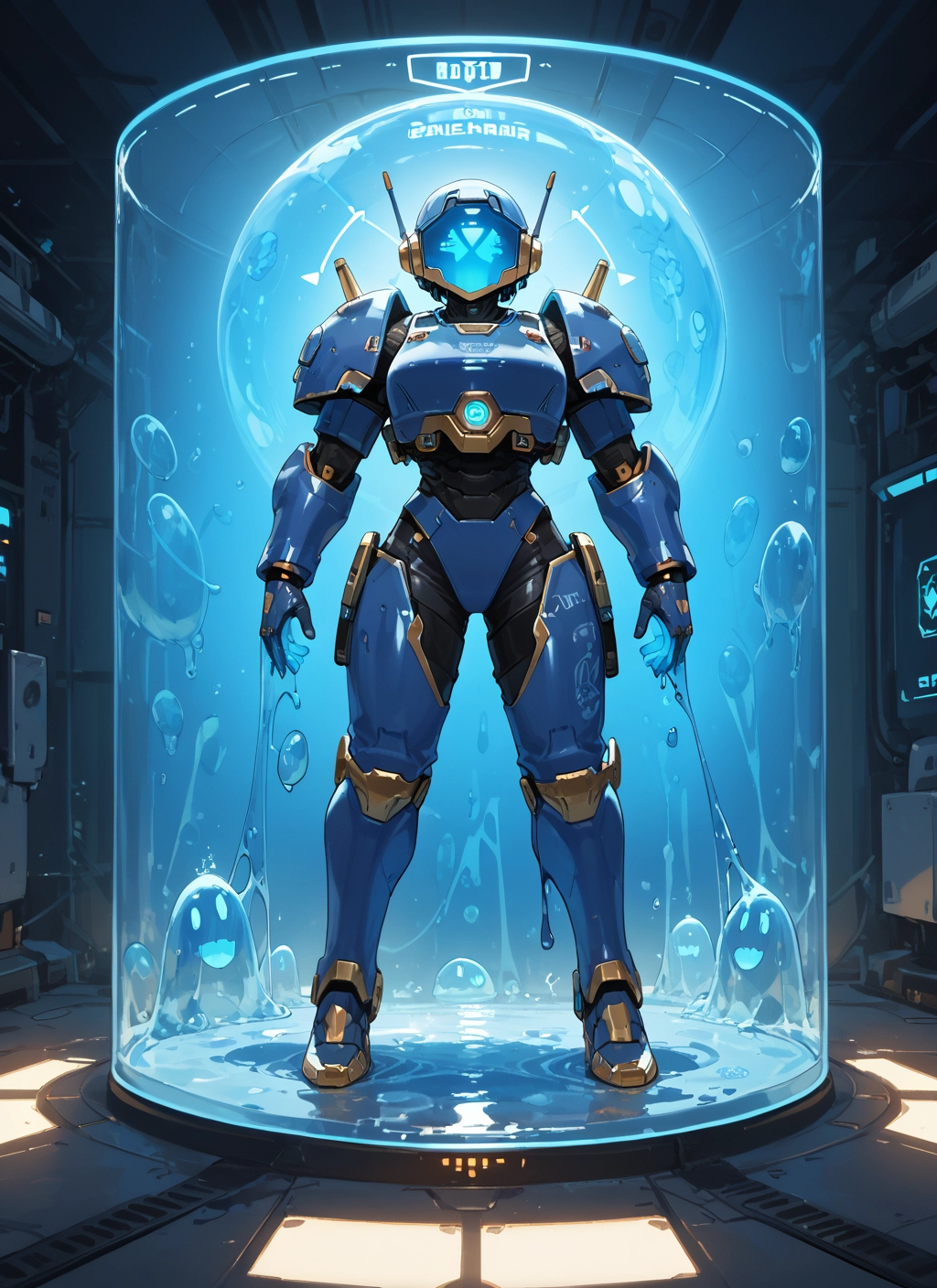 1girl, helmet, solo, standing, science fiction, armor