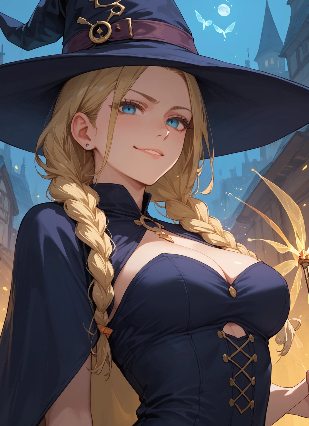 1girl, breasts, hat, witch hat, blonde hair, braid · Yamete.gg