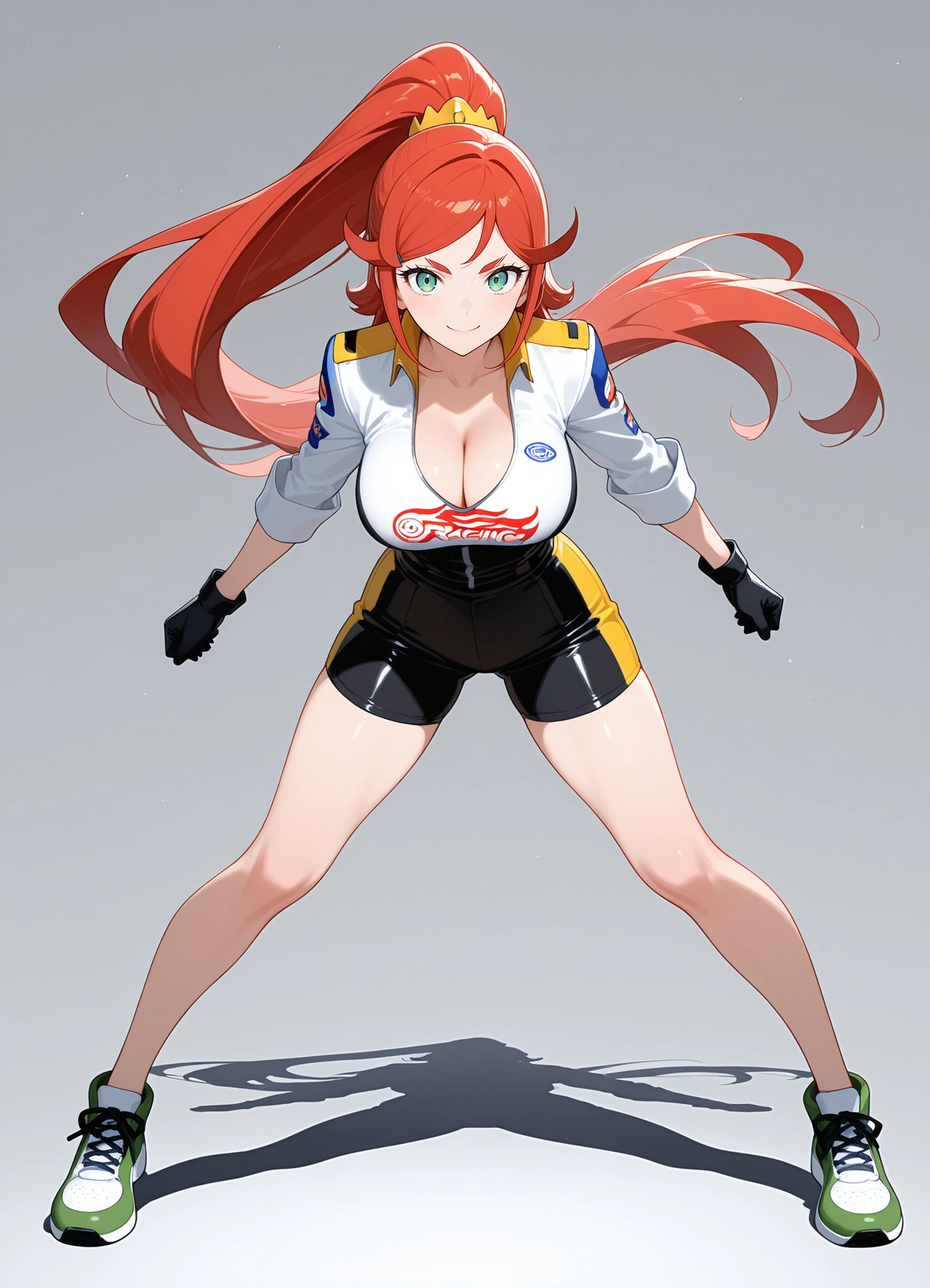 1girl, breasts, solo, shadow, gloves, cleavage