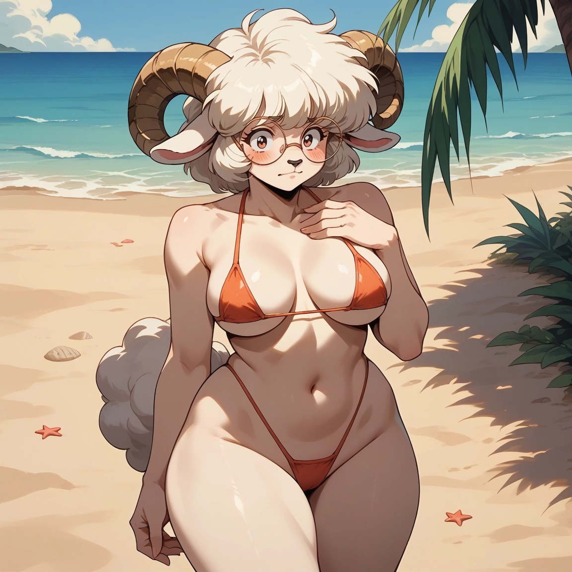 furry, 1girl, swimsuit, bikini, breasts, horns · Yamete.gg