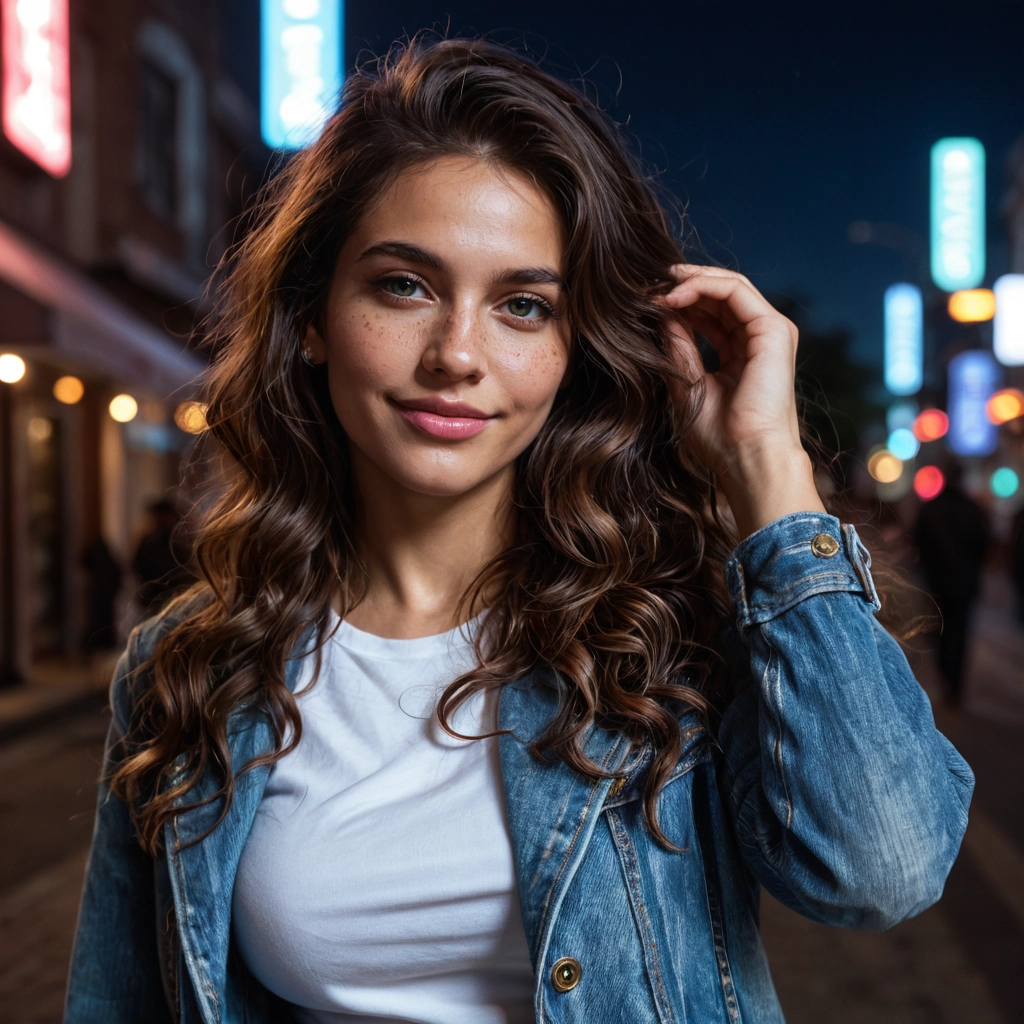 1girl, denim jacket, long hair, denim, solo, brown hair · Yamete.gg