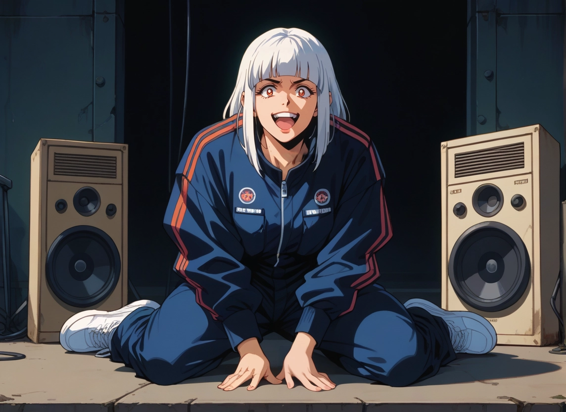 1girl, track suit, solo, open mouth, jacket, shoes · Yamete.gg