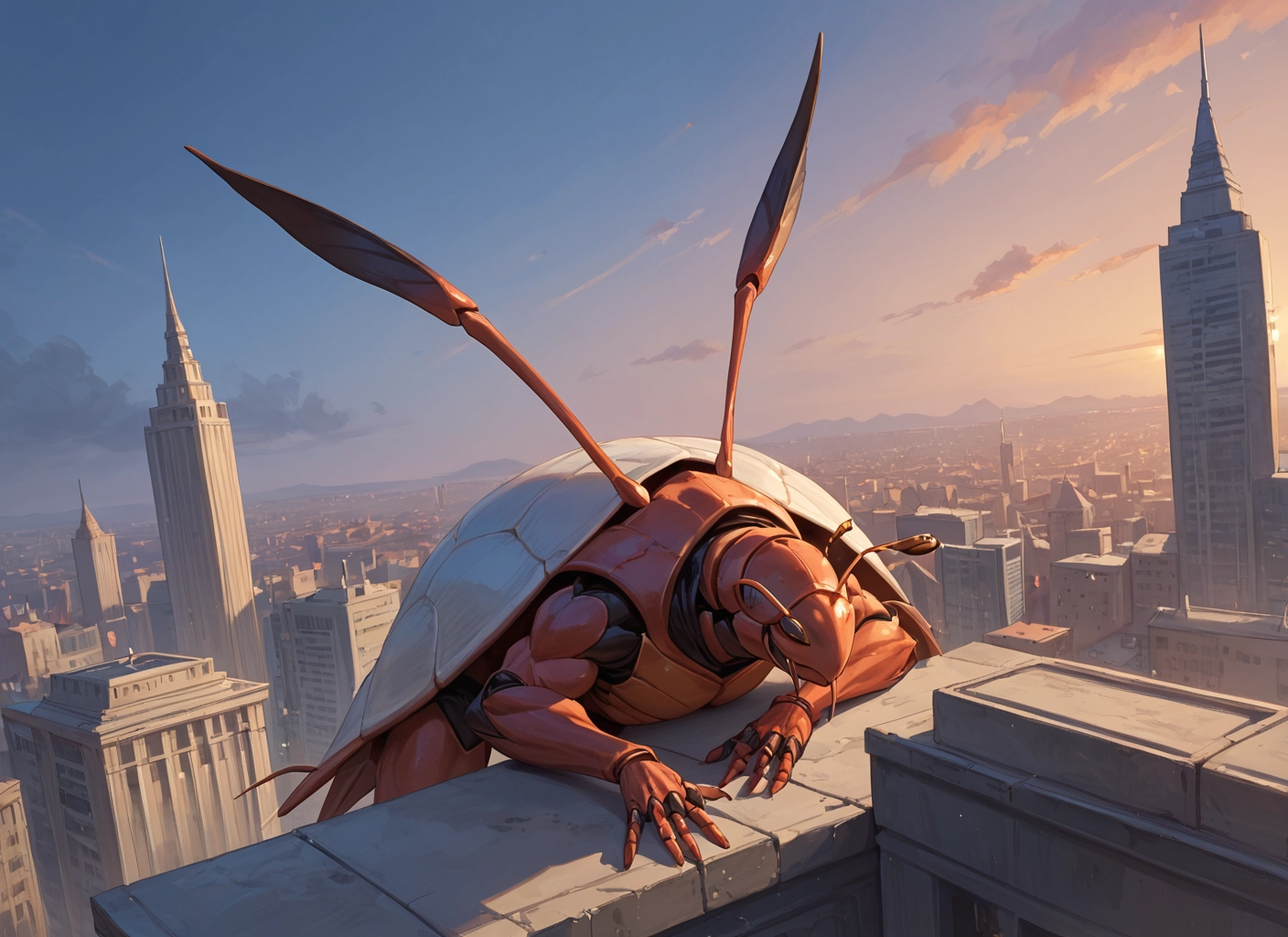 no humans, city, sky, building, cityscape, robot · Yamete.gg