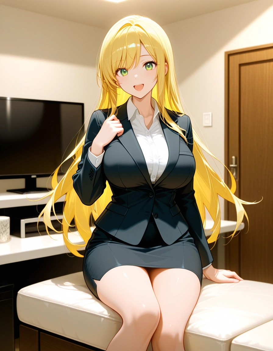 1girl, solo, blonde hair, long hair, skirt, breasts · Yamete.gg