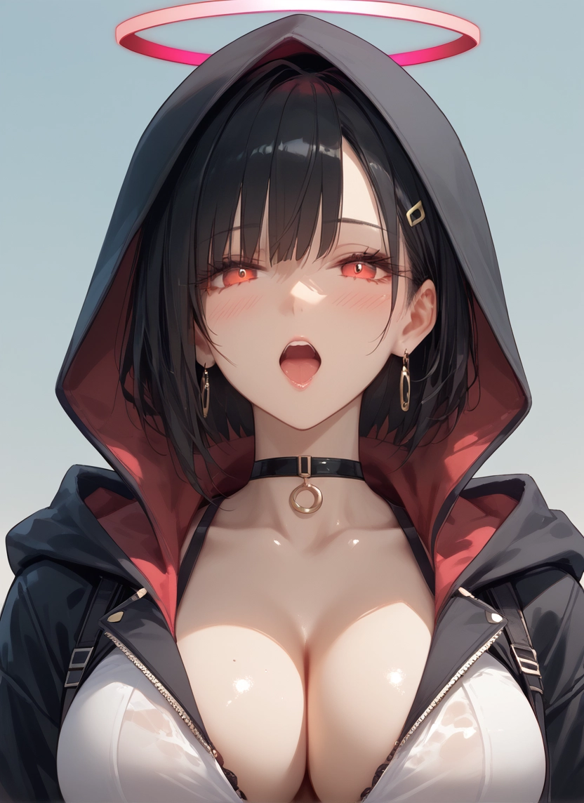 breasts, 1girl, jewelry, solo, halo, open mouth · Yamete.gg