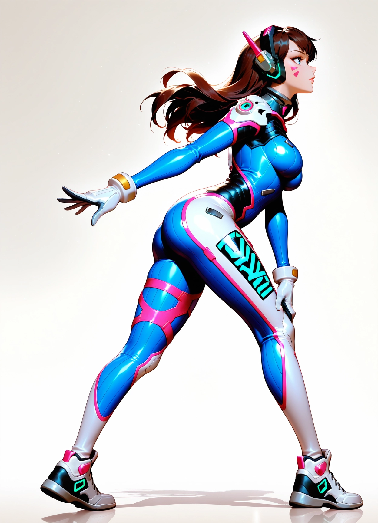 1girl, solo, long hair, brown hair, bodysuit, breasts · Yamete.gg