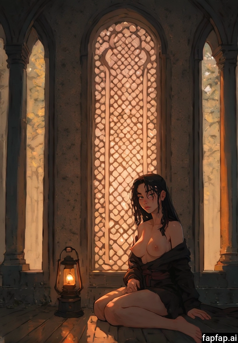 1girl, breasts, nipples, solo, black hair, sitting · Yamete.gg