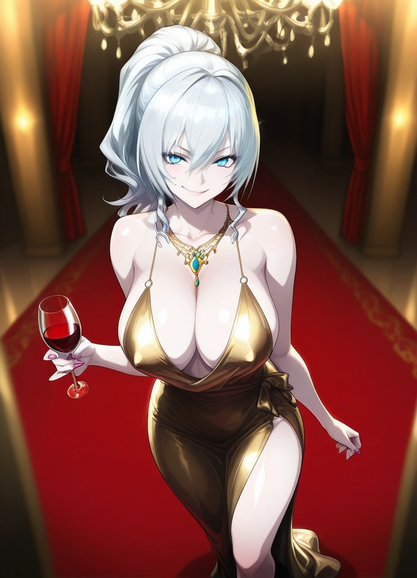 1girl, breasts, dress, solo, cup, cleavage · Yamete.gg