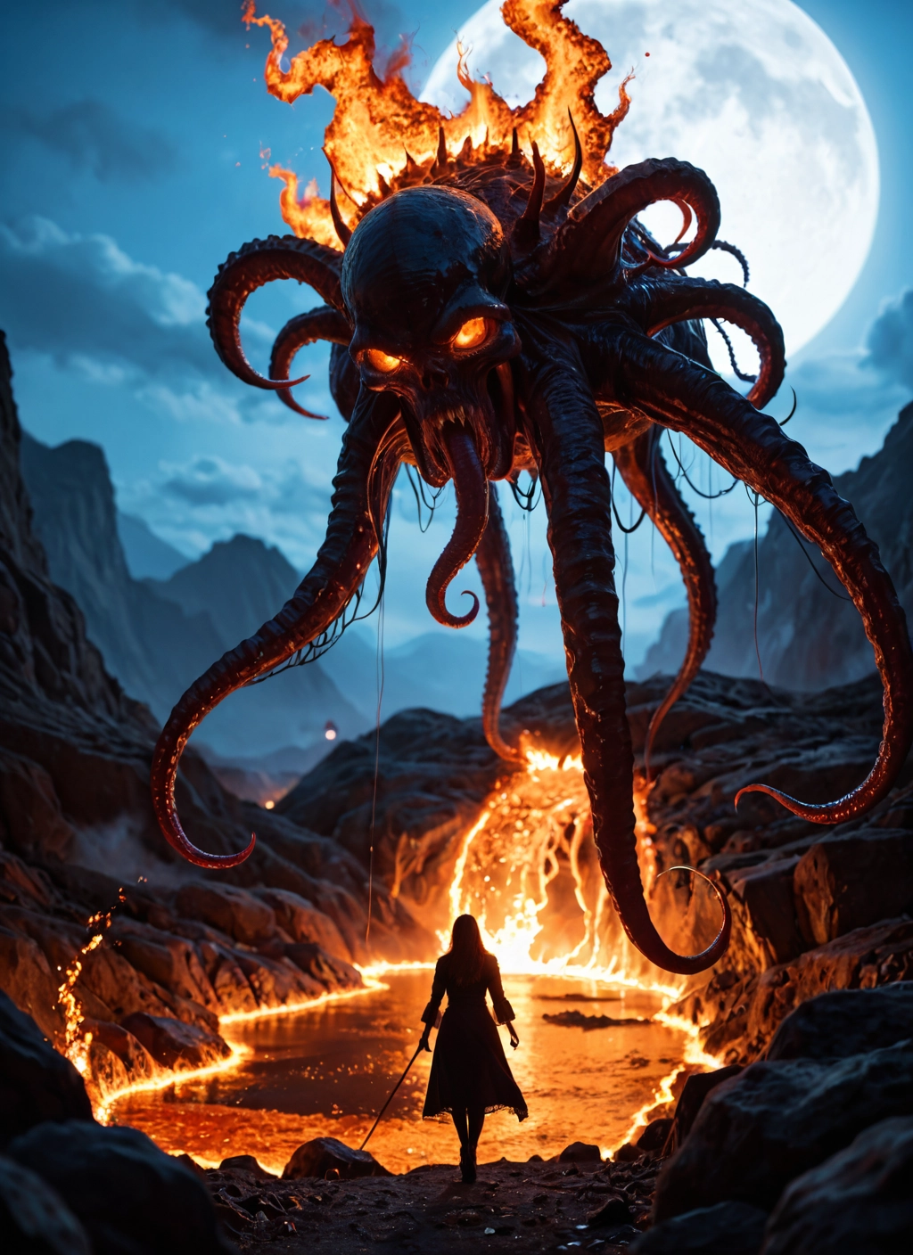 moon, weapon, sword, tentacles, holding, full moon · Yamete.gg