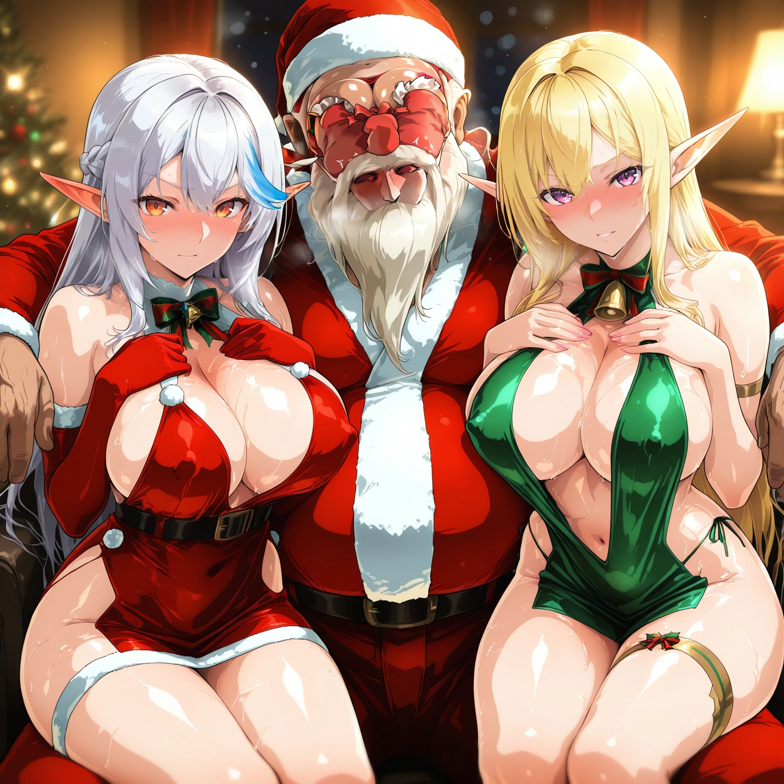 breasts, multiple girls, pointy ears, 2girls, blonde hair, elf · Yamete.gg