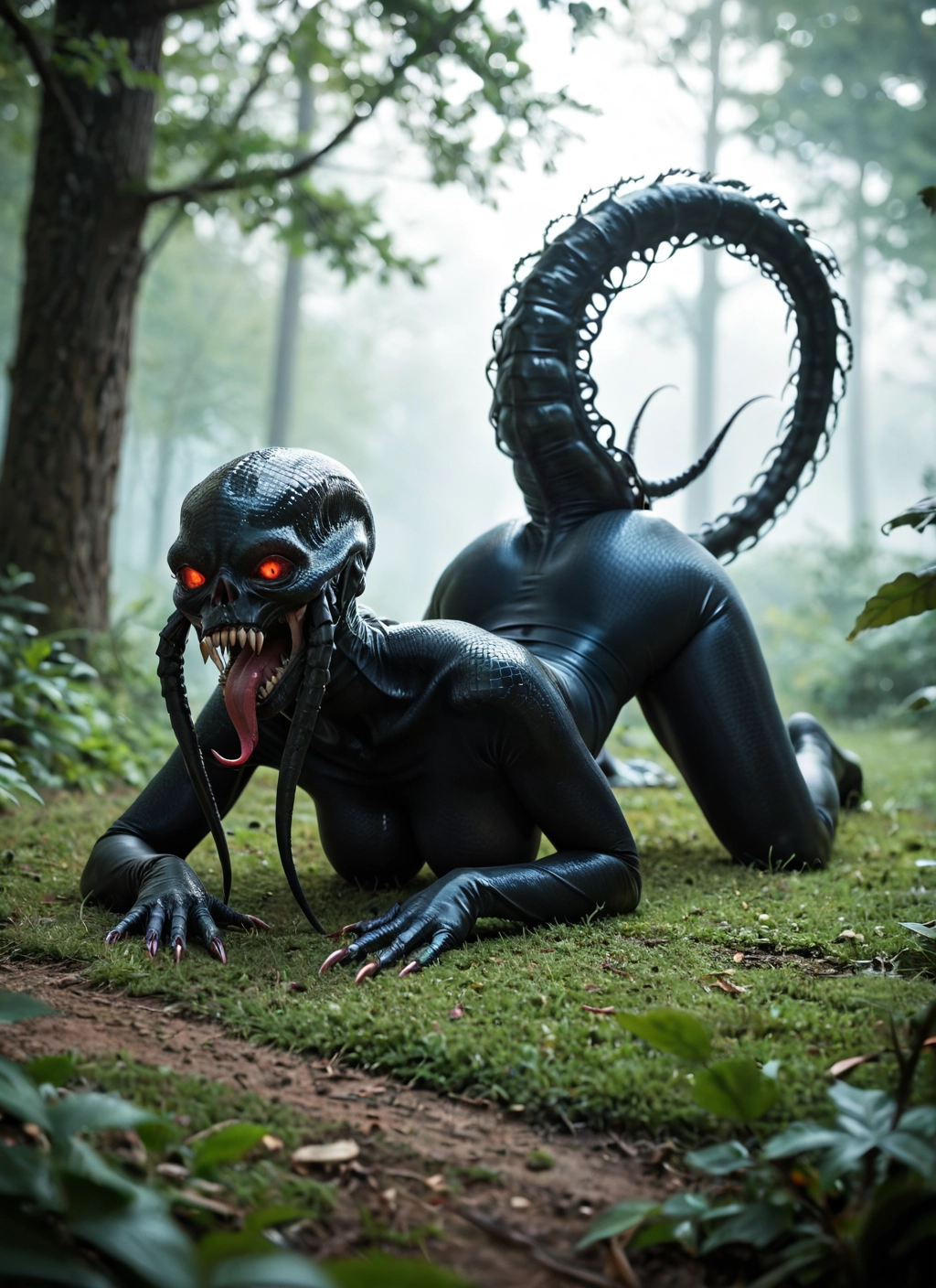 1girl, tongue, tail, solo, tongue out, breasts · Yamete.gg
