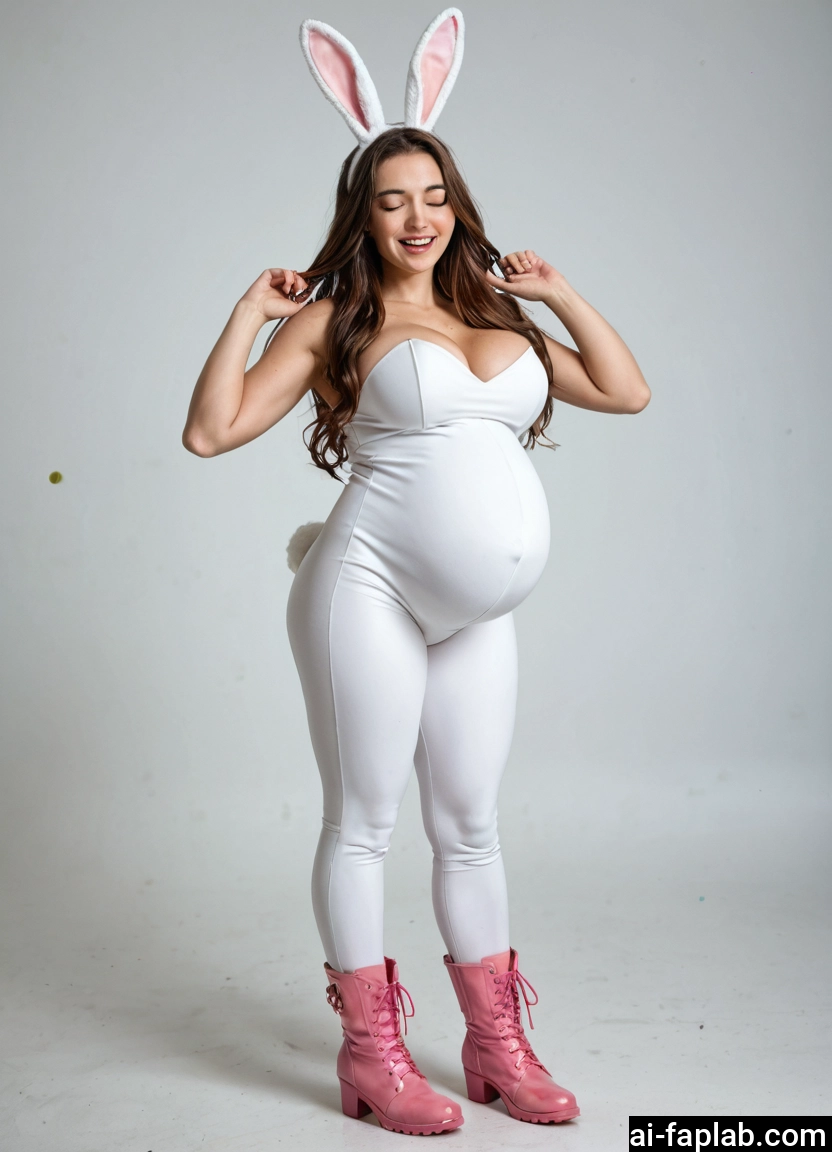 1girl, animal ears, rabbit ears, pregnant, solo, breasts · Yamete.gg
