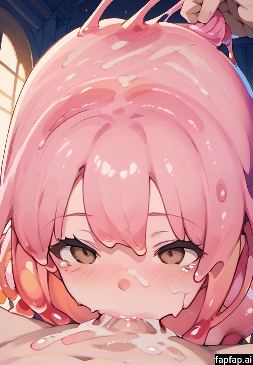 1girl, cum, hetero, fellatio, oral, pink hair