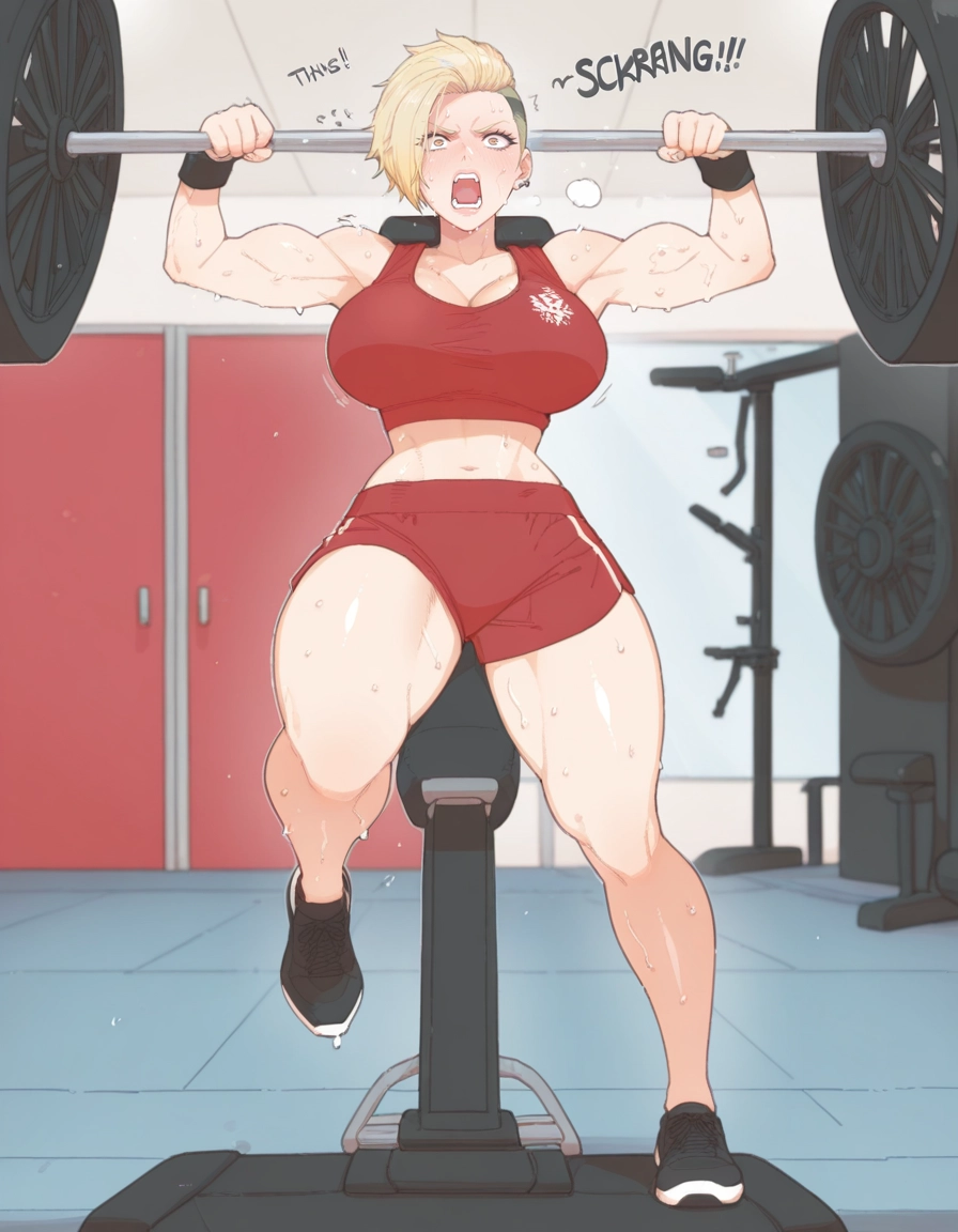 1girl, exercise, weightlifting, breasts, solo, shorts · Yamete.gg