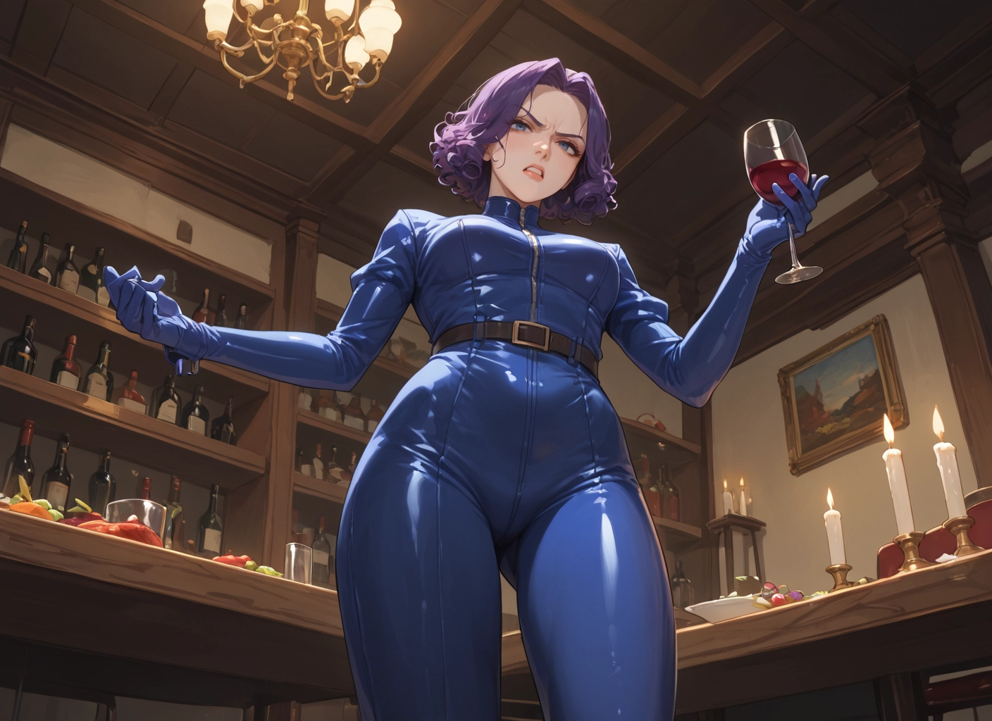1girl, cup, candle, solo, purple hair, blue eyes · Yamete.gg