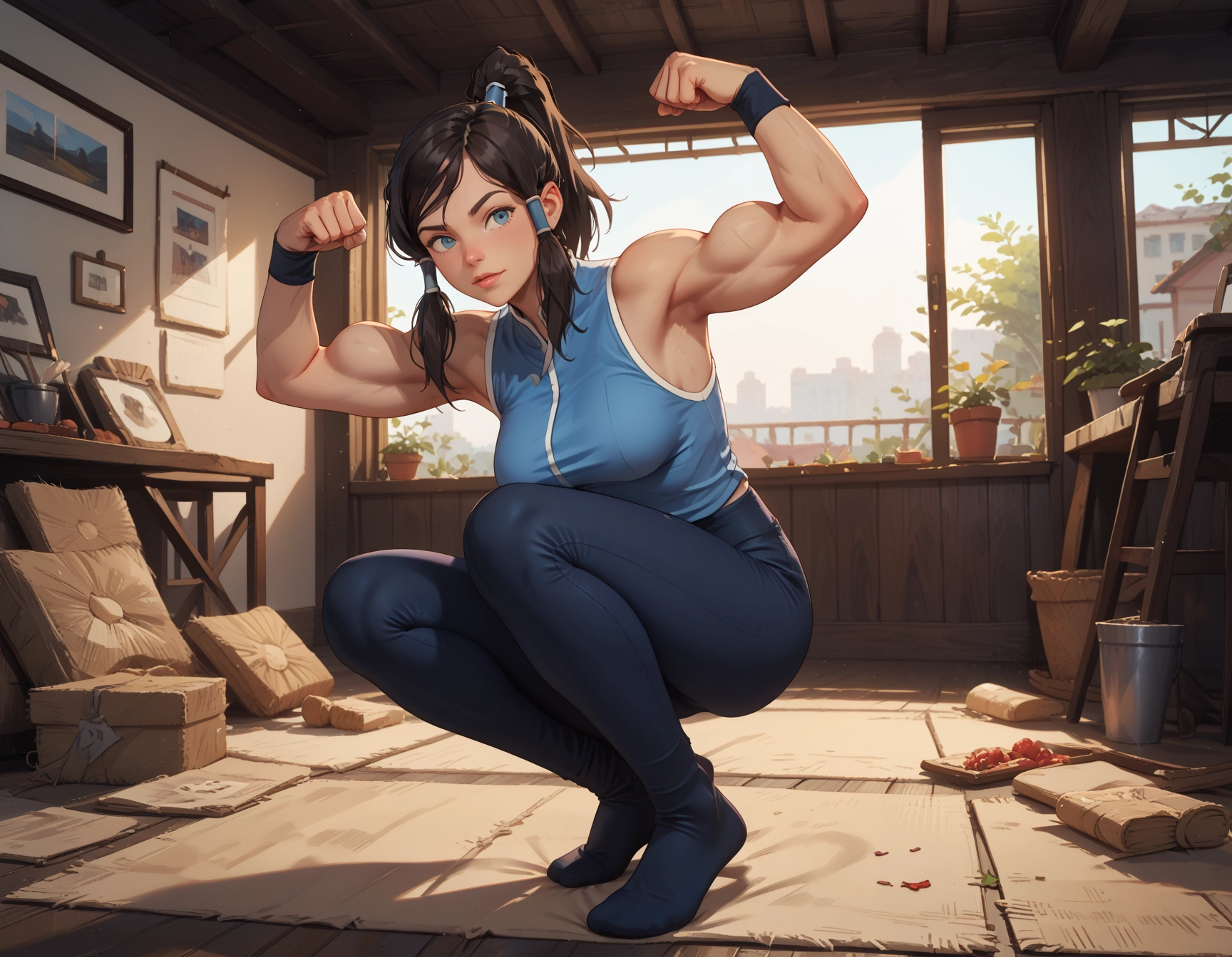 1girl, biceps, muscular female, solo, blue eyes, muscular · Yamete.gg