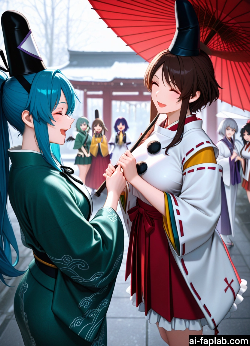 multiple girls, umbrella, japanese clothes, hat, closed eyes, tate eboshi