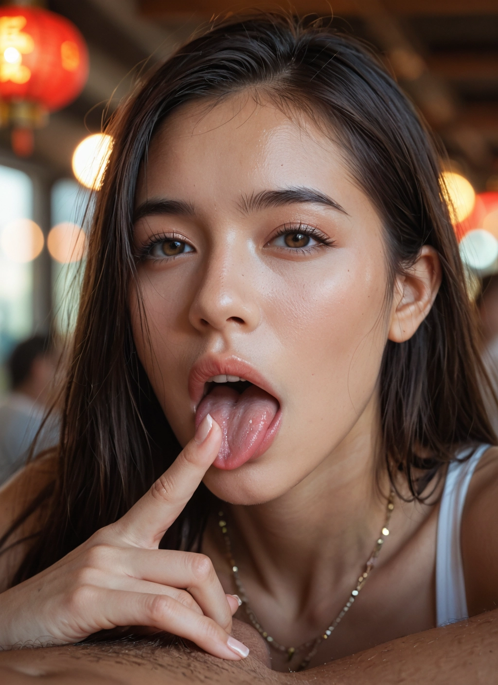 1girl, tongue, looking at viewer, necklace, jewelry, solo focus · Yamete.gg