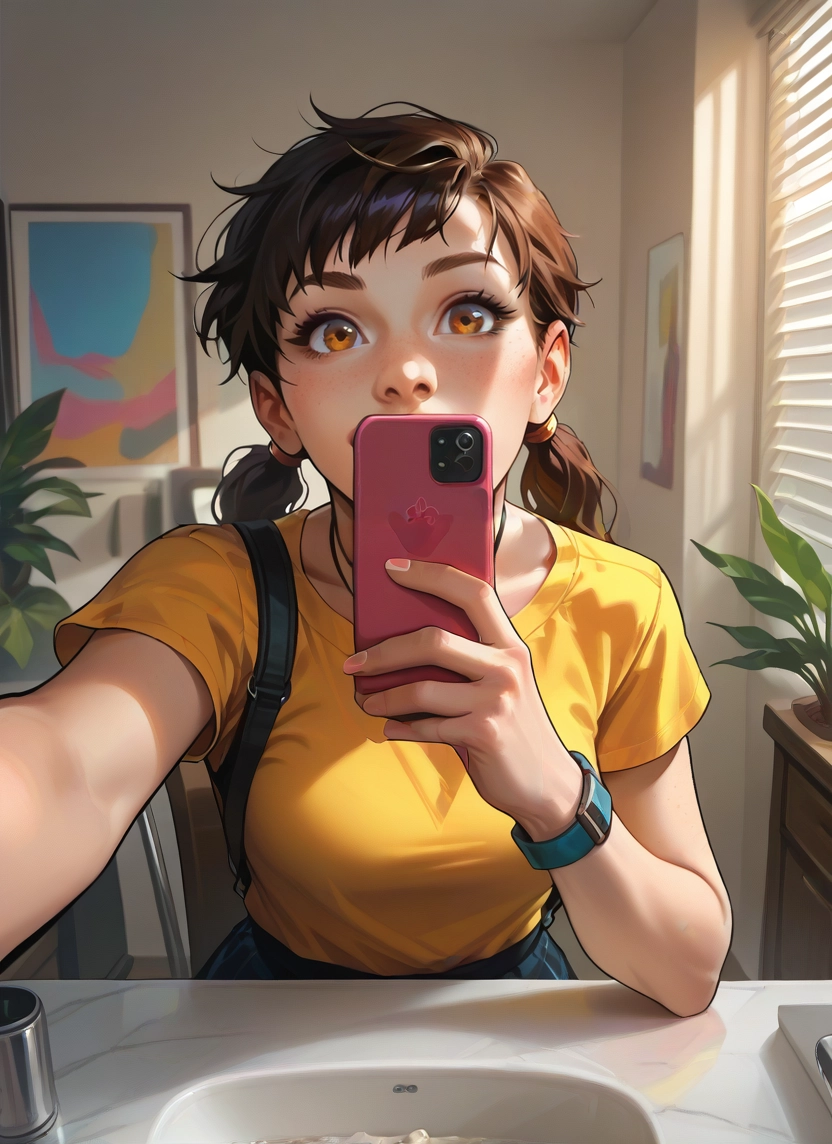 1girl, phone, brown hair, solo, cellphone, twintails · Yamete.gg