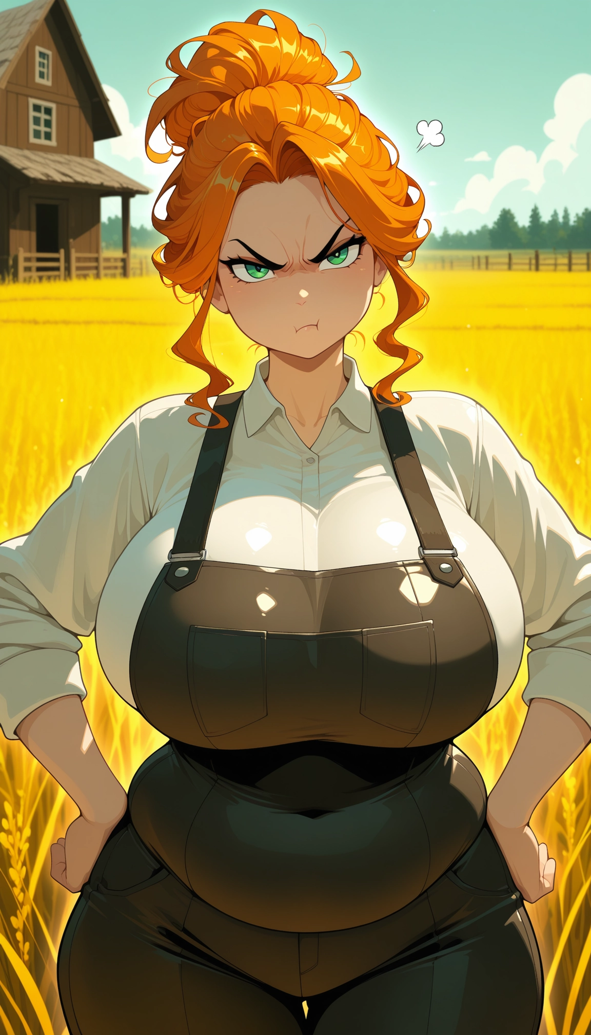 1girl, breasts, pout, shirt, solo, orange hair · Yamete.gg