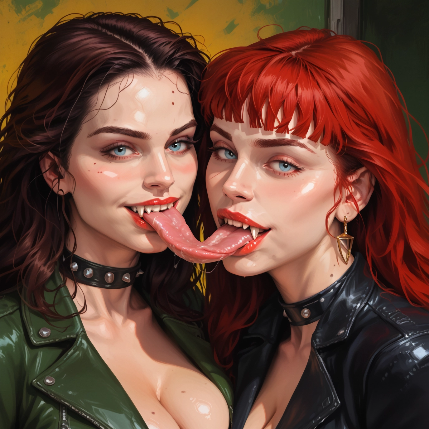 multiple girls, 2girls, breasts, tongue, jewelry, earrings · Yamete.gg