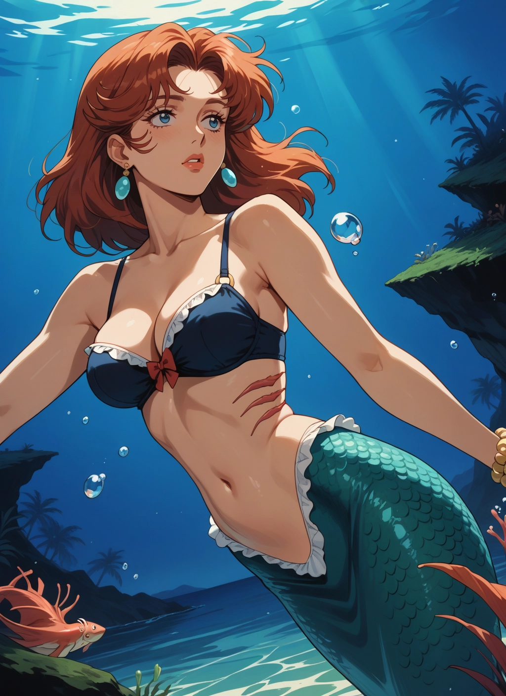 1girl, breasts, monster girl, blue eyes, jewelry, mermaid · Yamete.gg