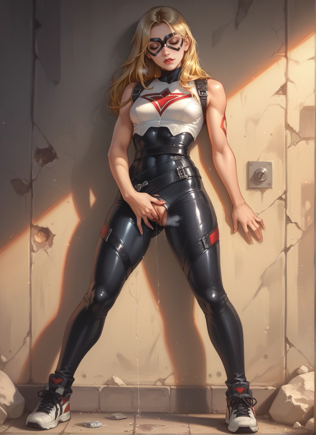 1girl, blonde hair, solo, shoes, pussy juice, mask · Yamete.gg