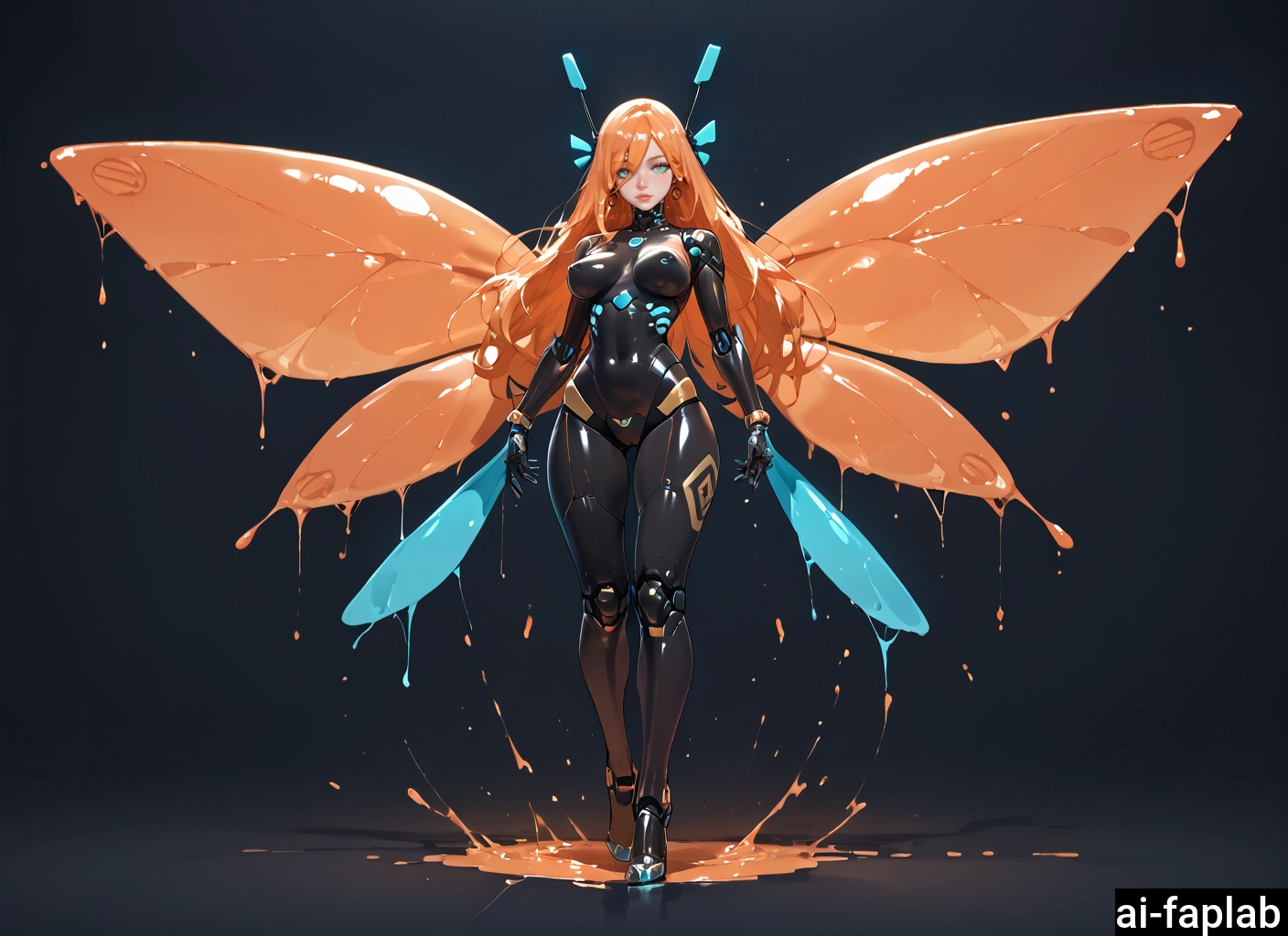 1girl, solo, wings, long hair, breasts, orange hair · Yamete.gg
