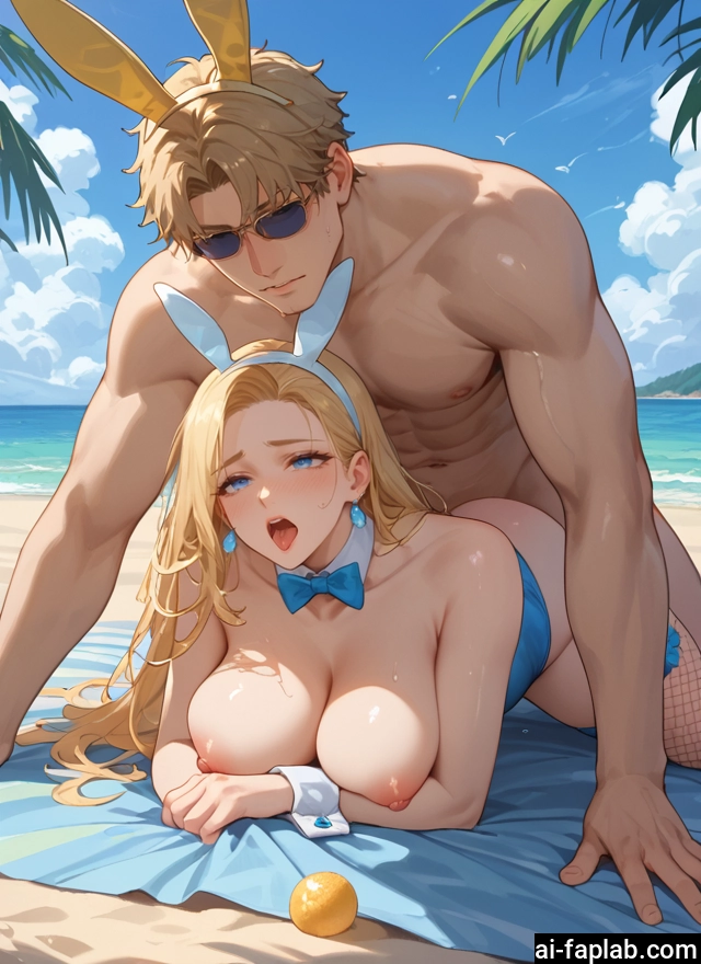 1girl, 1boy, breasts, animal ears, nipples, blonde hair · Yamete.gg