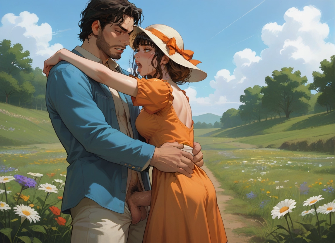 1girl, 1boy, penis, outdoors, dress, hetero · Yamete.gg