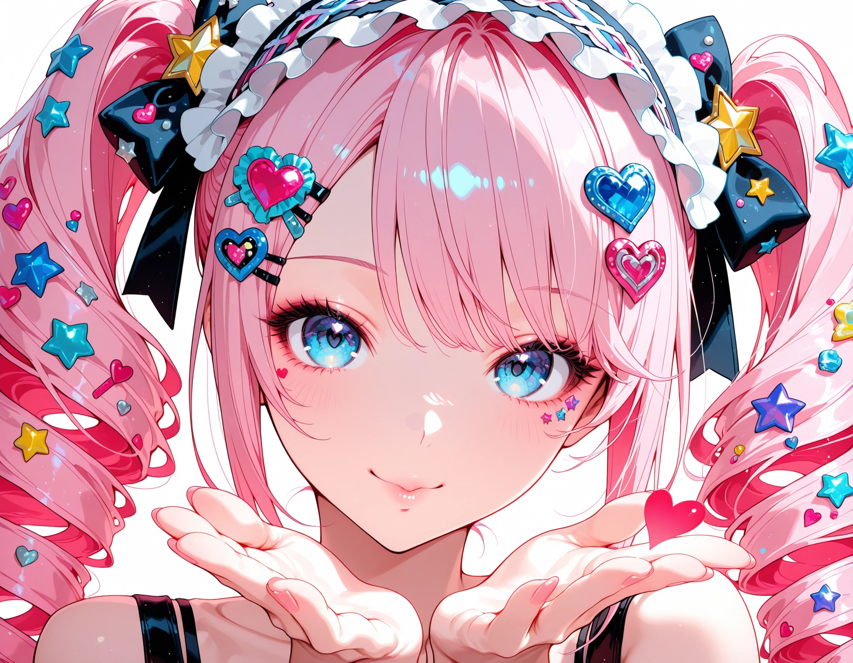 1girl, solo, heart, hair ornament, blue eyes, twintails · Yamete.gg