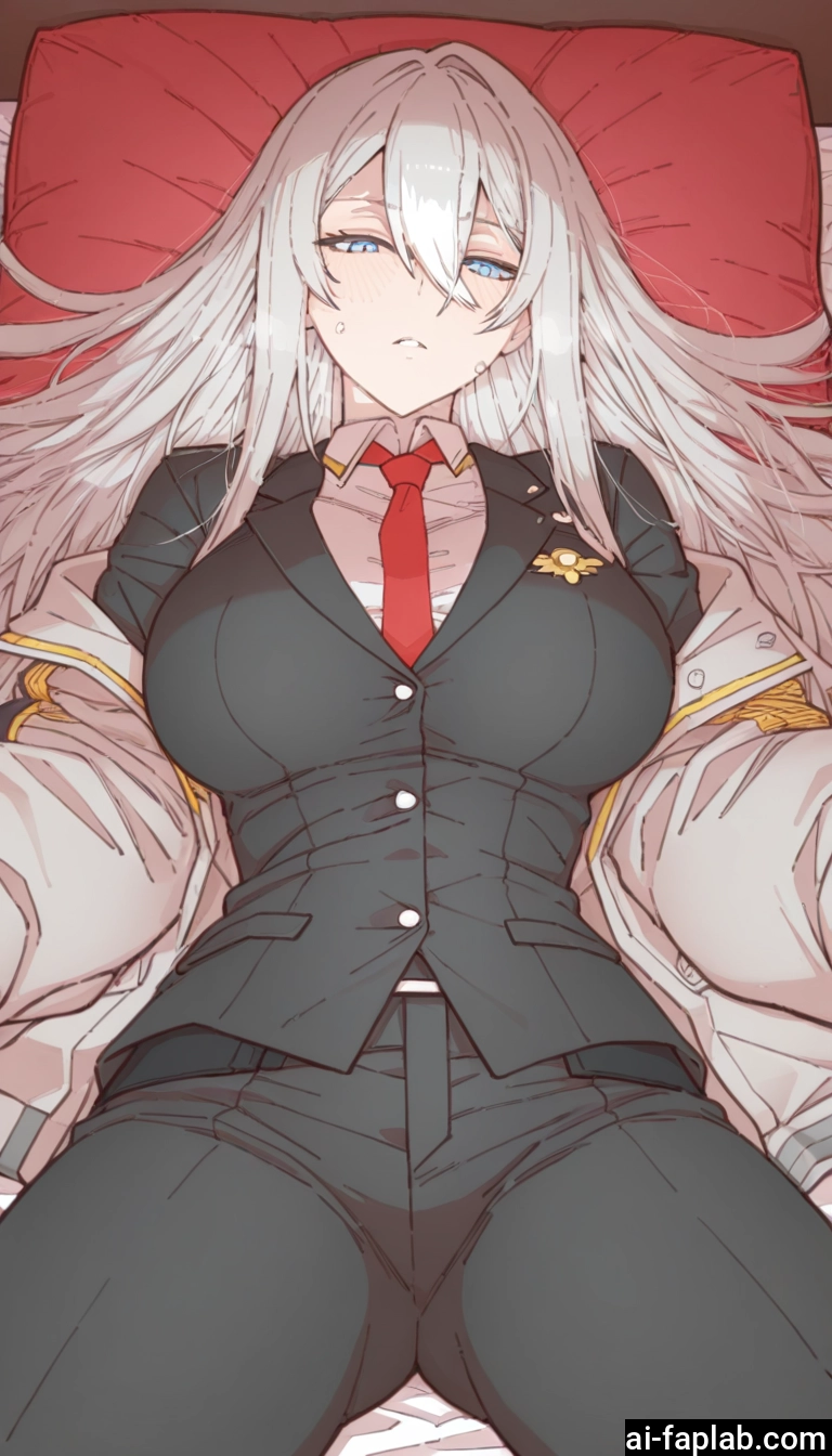 1girl, breasts, blue eyes, necktie, long hair, lying · Yamete.gg