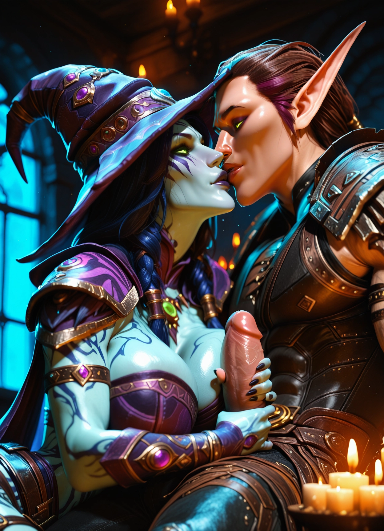 handjob, penis, pointy ears, 1boy, breasts, hetero · Yamete.gg