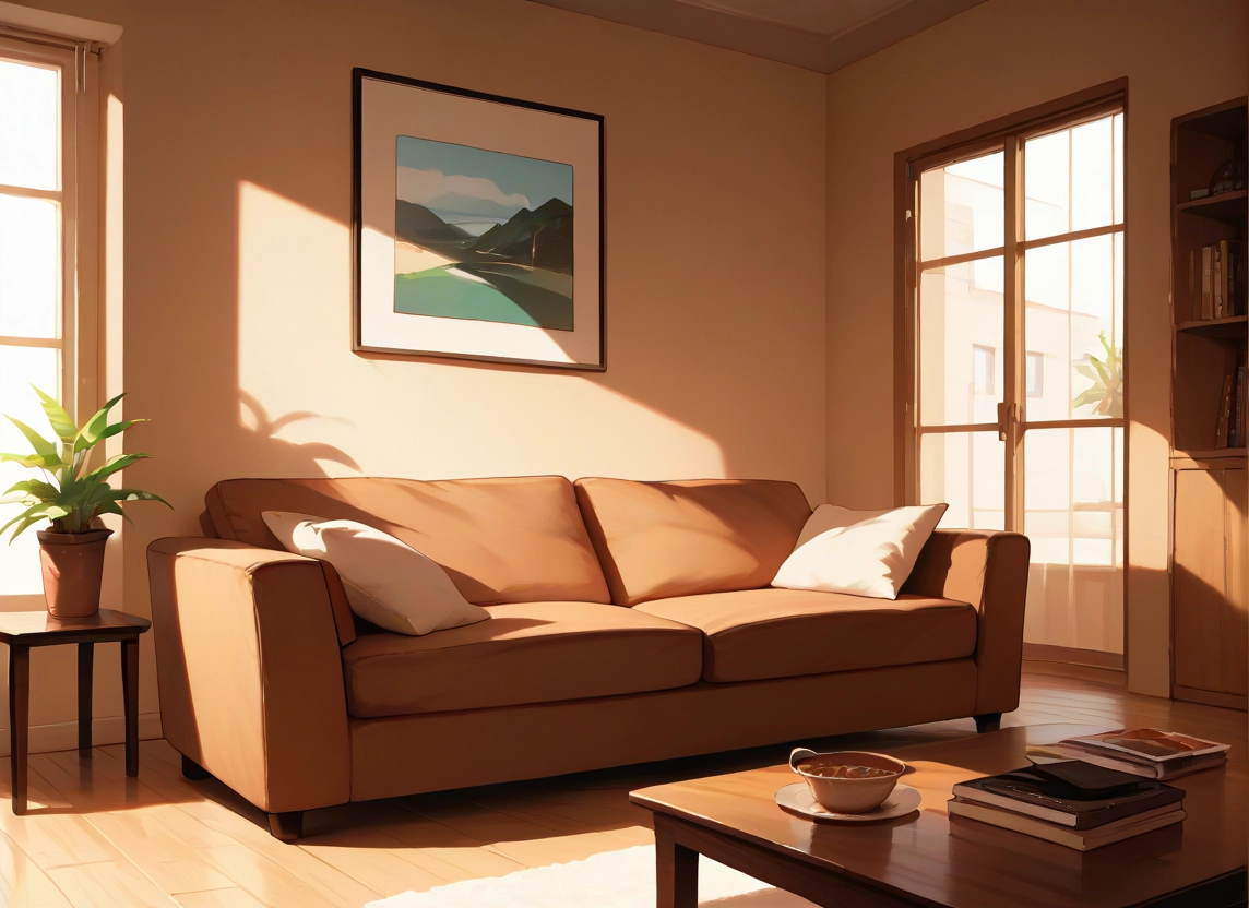 no humans, book, cup, couch, indoors, scenery