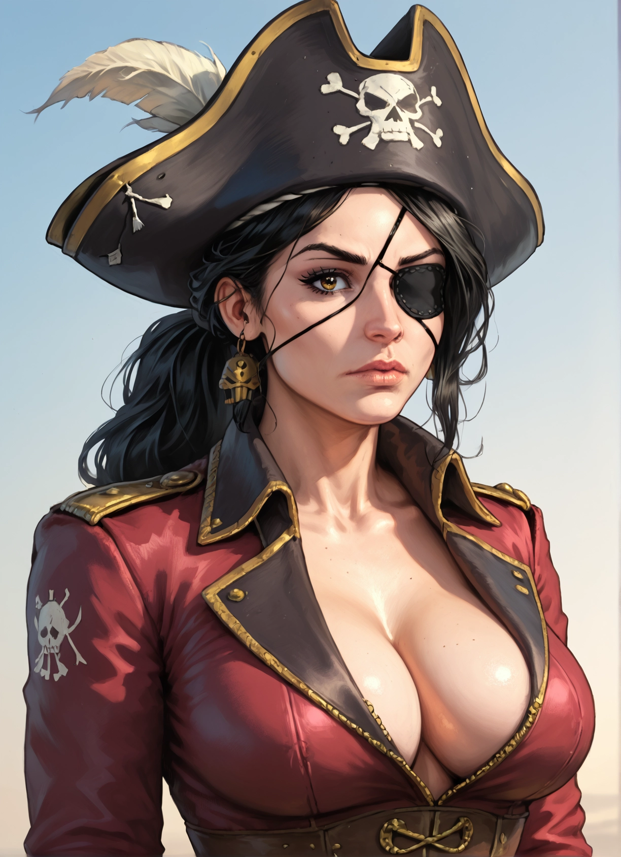 1girl, breasts, eyepatch, solo, hat, jewelry · Yamete.gg