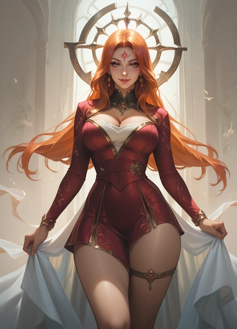1girl, breasts, solo, orange hair, jewelry, long hair · Yamete.gg