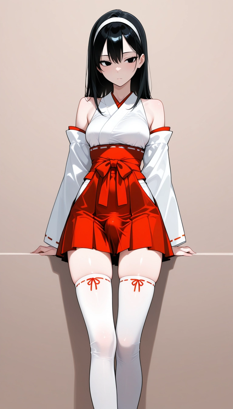 solo, thighhighs, black hair, japanese clothes, white thighhighs, otoko no ko · Yamete.gg
