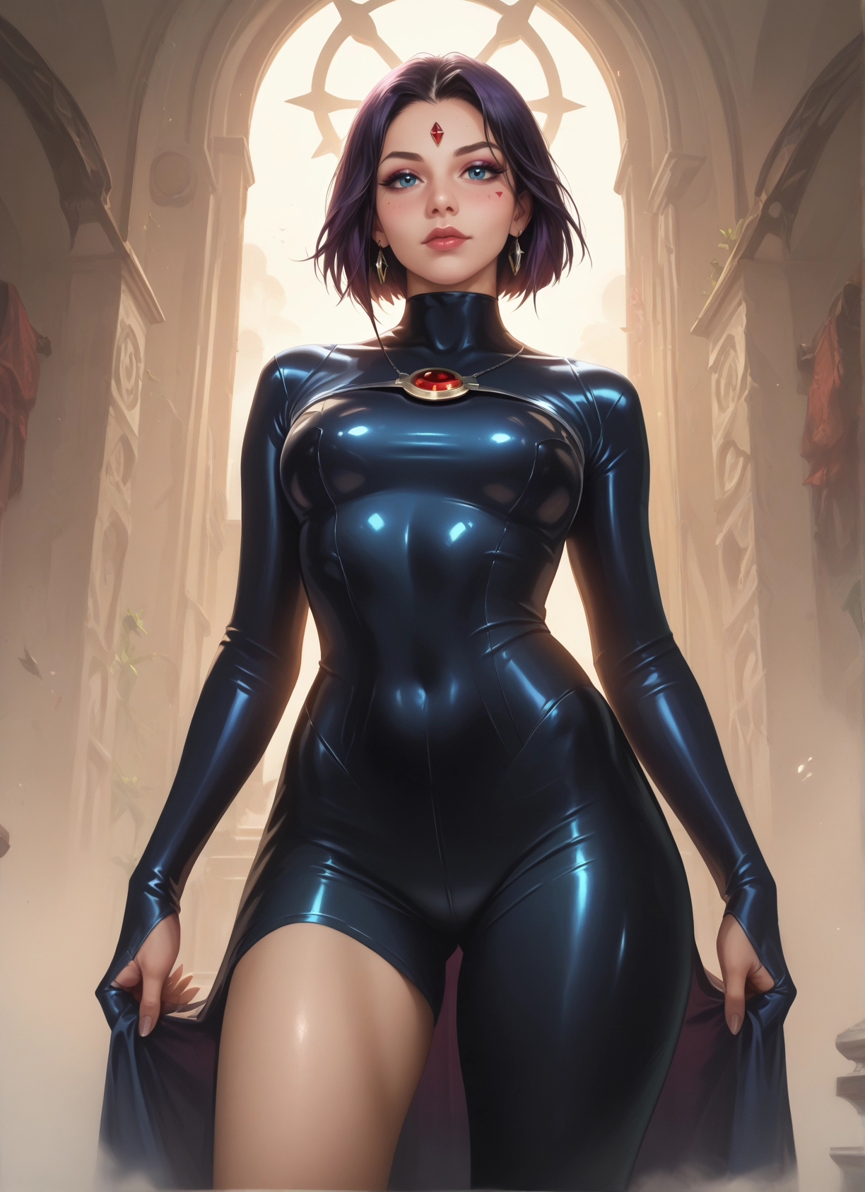 1girl, jewelry, solo, bodysuit, earrings, blue eyes · Yamete.gg