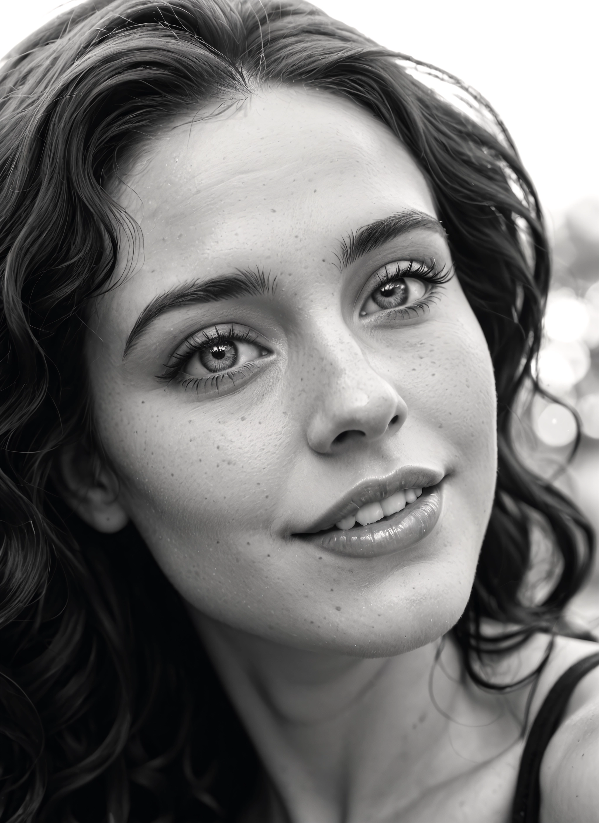 1girl, monochrome, greyscale, solo, freckles, realistic · Yamete.gg