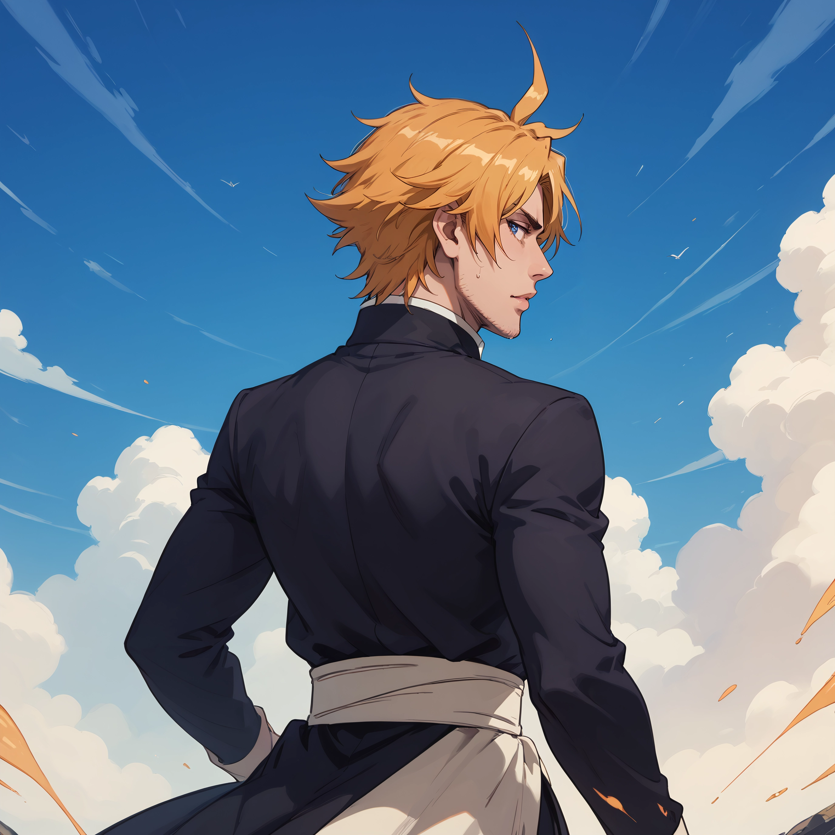 1boy, male focus, blue eyes, solo, blonde hair, sky · Yamete.gg