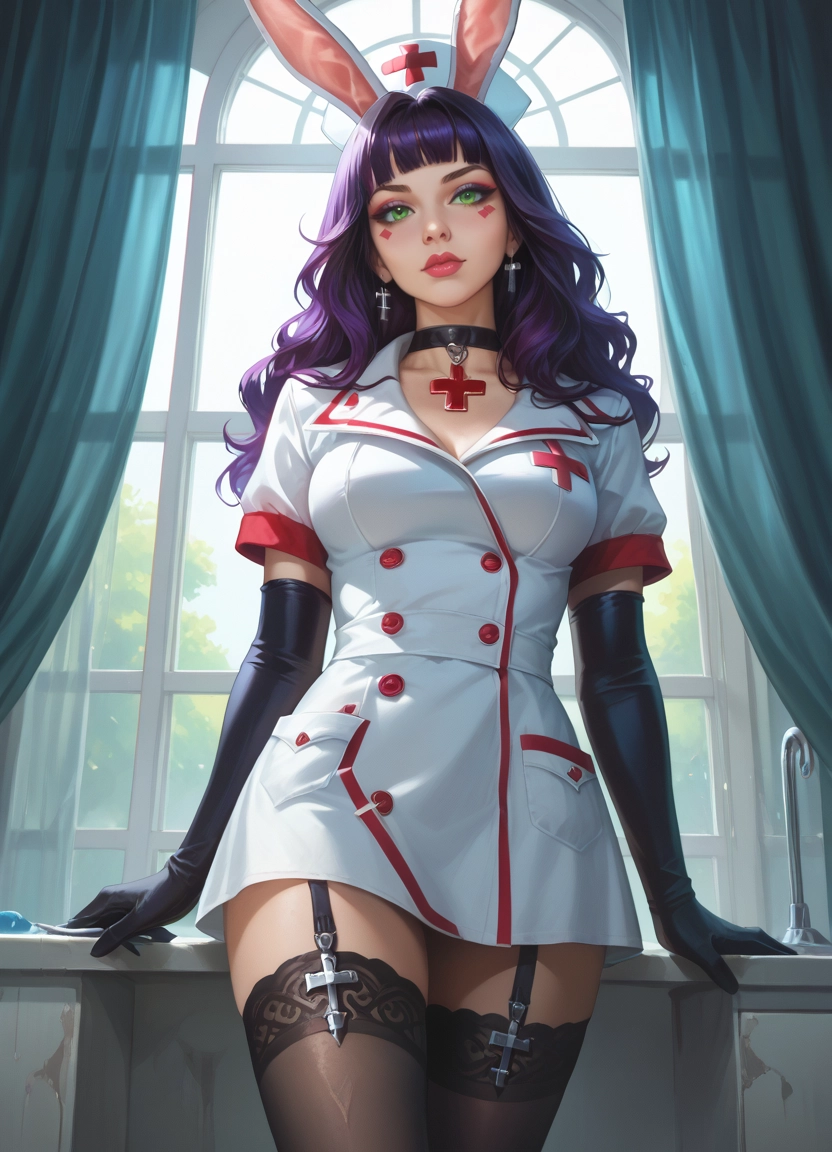 1girl, nurse cap, solo, cross, nurse, gloves