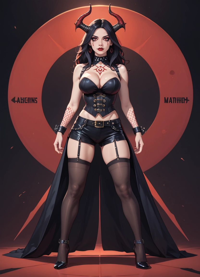 1girl, breasts, solo, thighhighs, horns, red lips · Yamete.gg