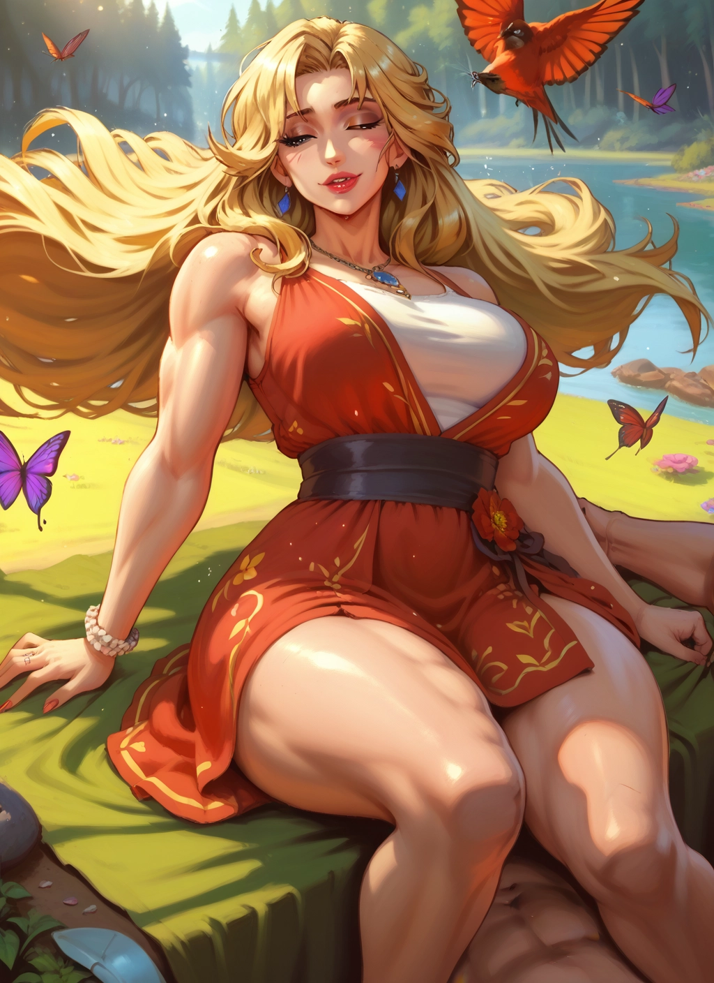 1girl, blonde hair, jewelry, bug, breasts, butterfly · Yamete.gg
