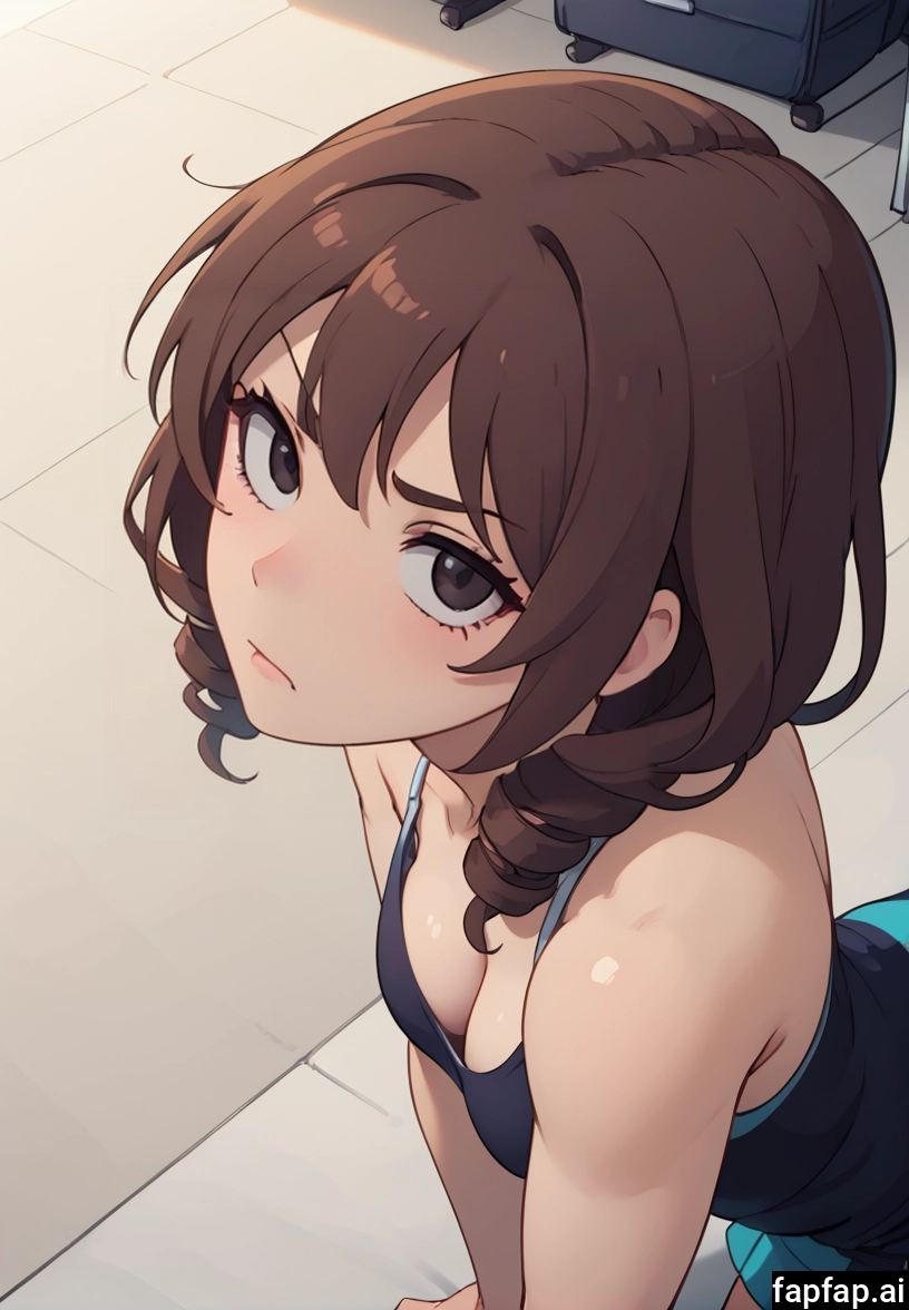 1girl, breasts, brown hair, solo, looking at viewer, cleavage