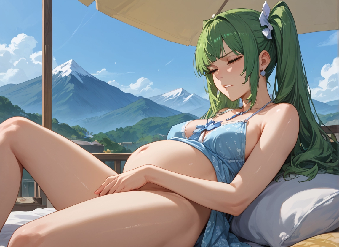 1girl, long hair, solo, twintails, jewelry, pregnant