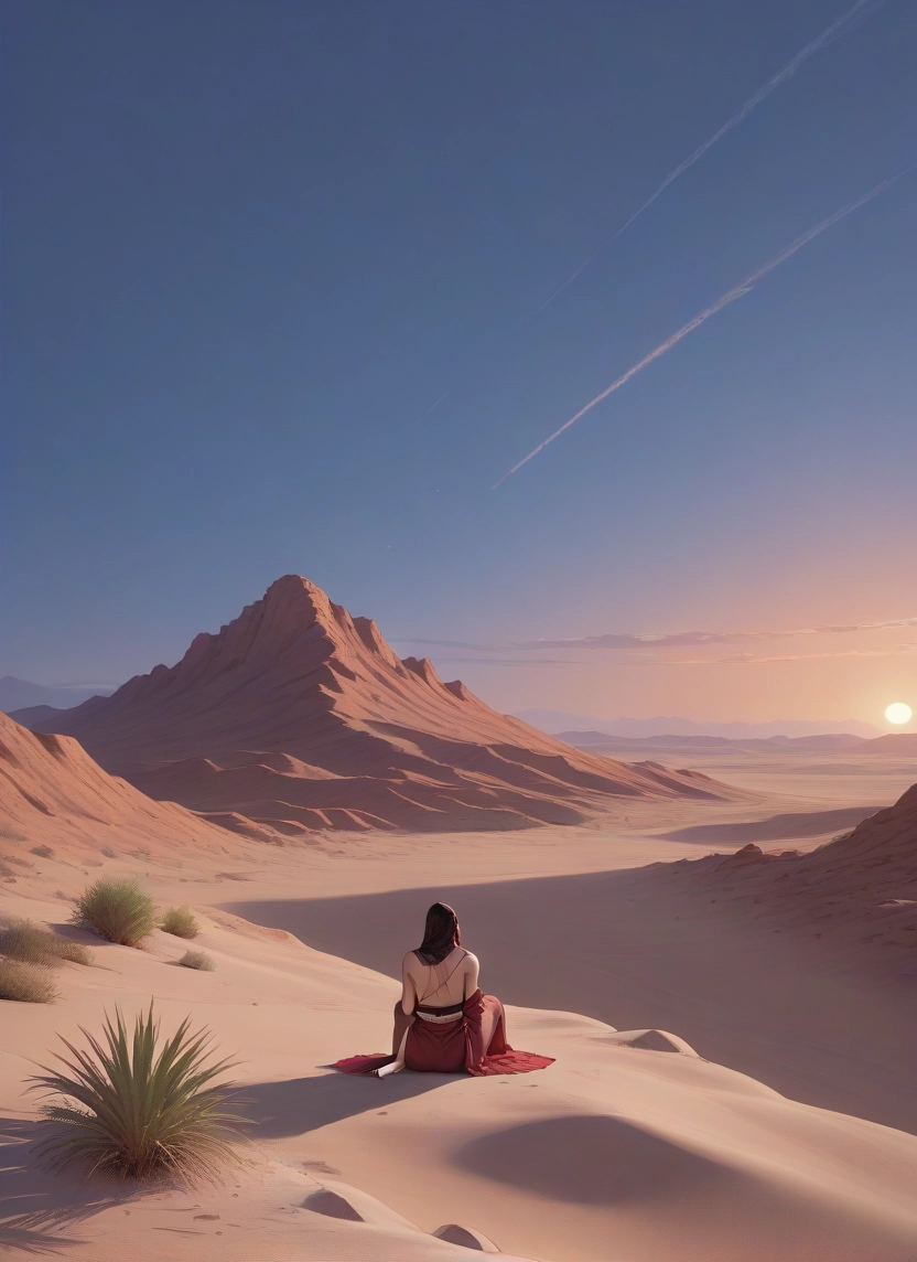 1girl, solo, desert, sky, sitting, outdoors · Yamete.gg